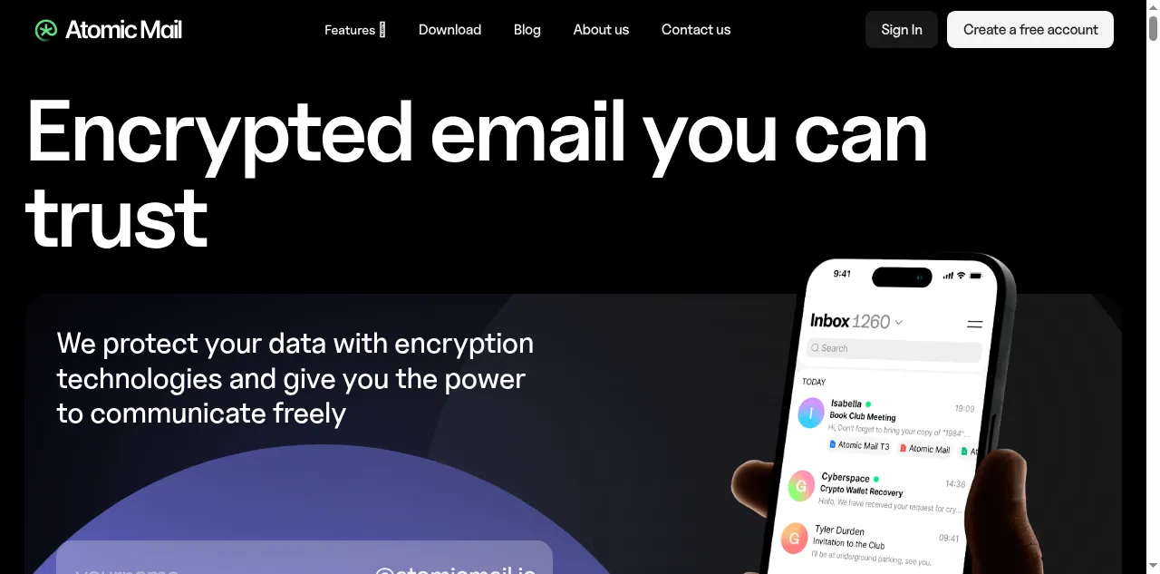 Preview of atomicmail.io