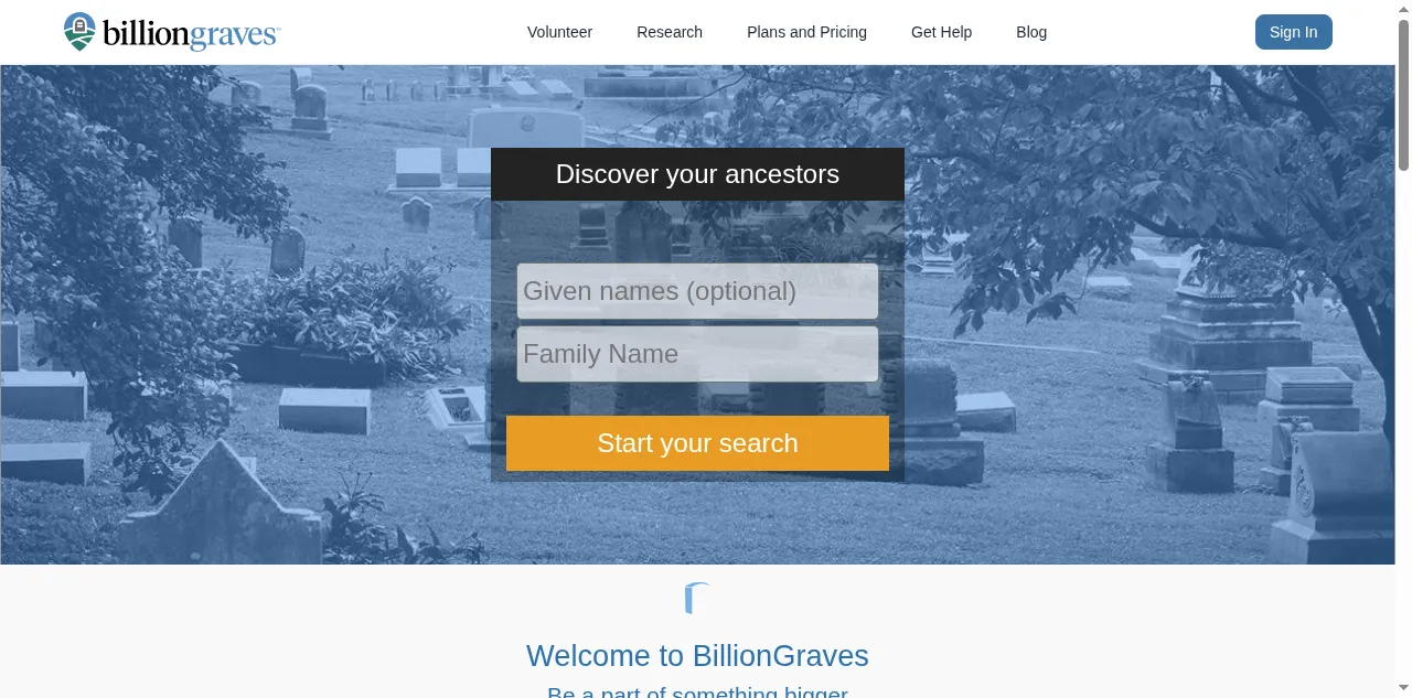 Preview of billiongraves.com