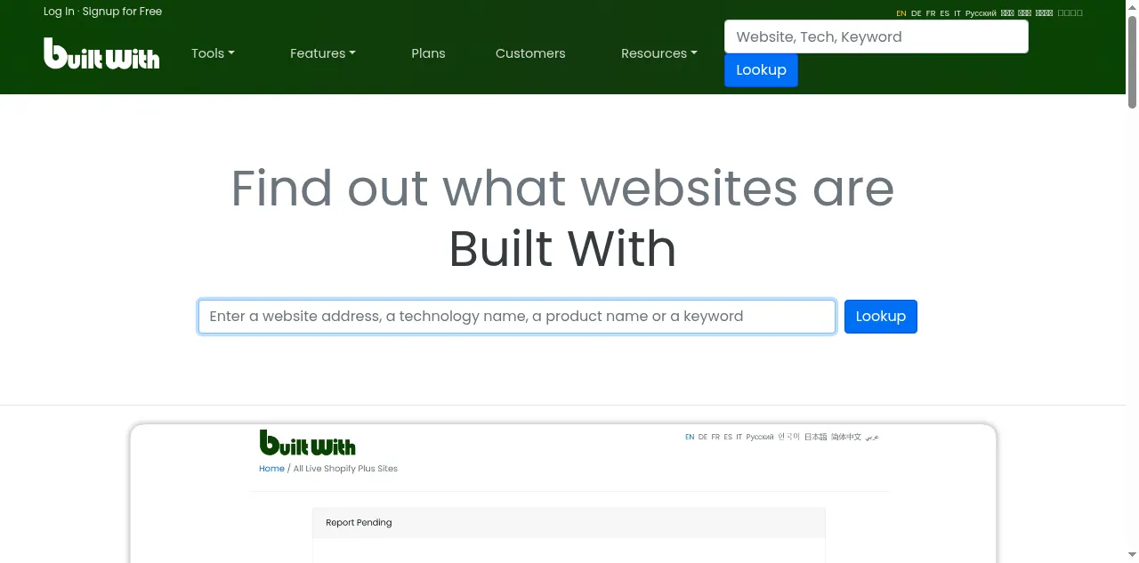 Preview of builtwith.com