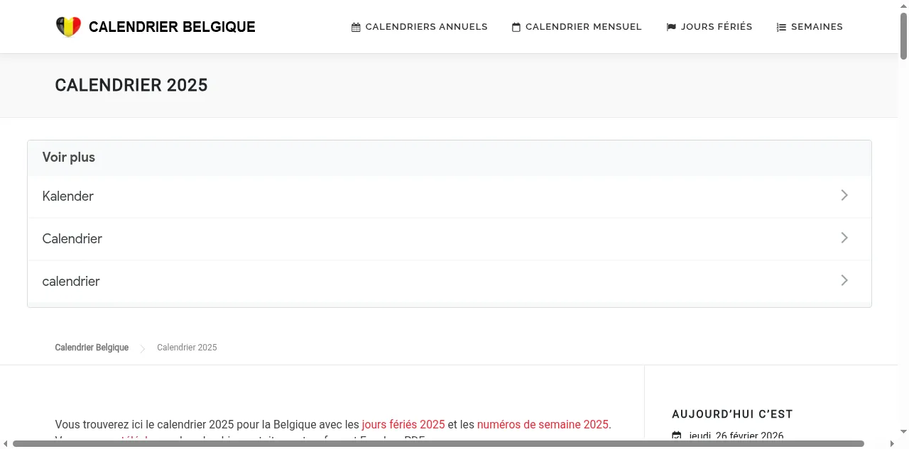 Preview of calendrier-belgique.be