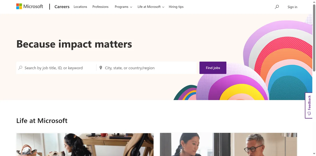Preview of careers.microsoft.com