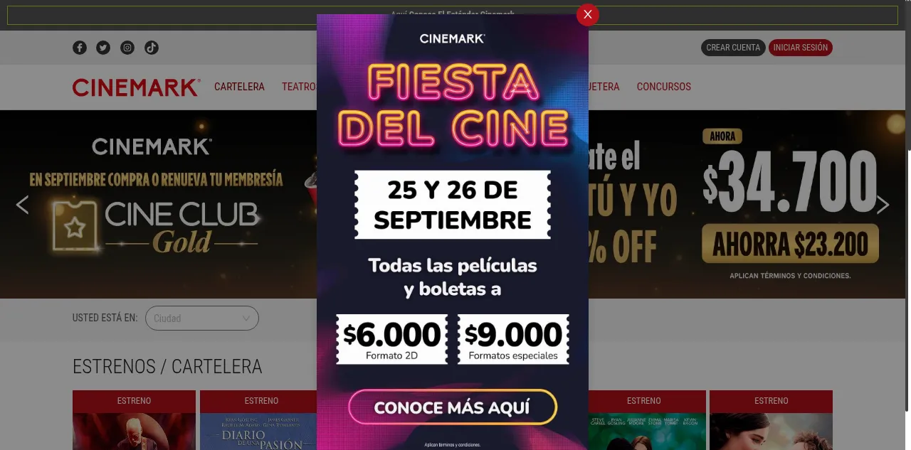 Preview of cinemark.com.co