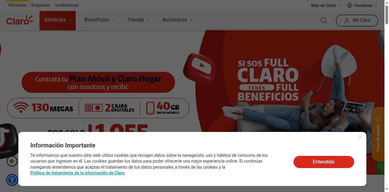 Preview of claro.com.hn