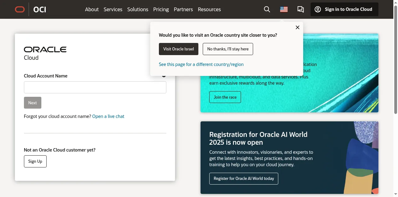 Preview of cloud.oracle.com