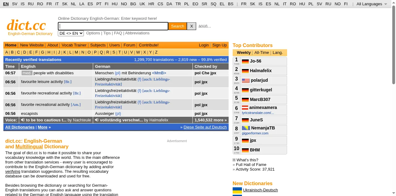 Preview of dict.cc
