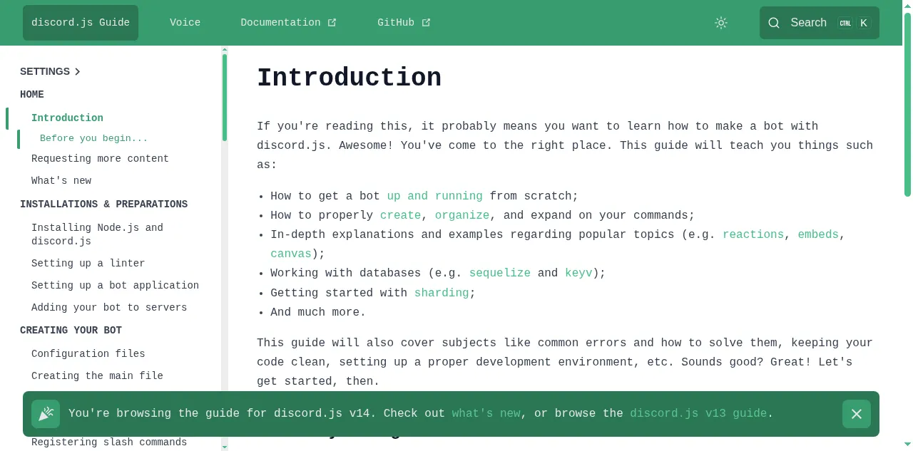 Preview of discordjs.guide