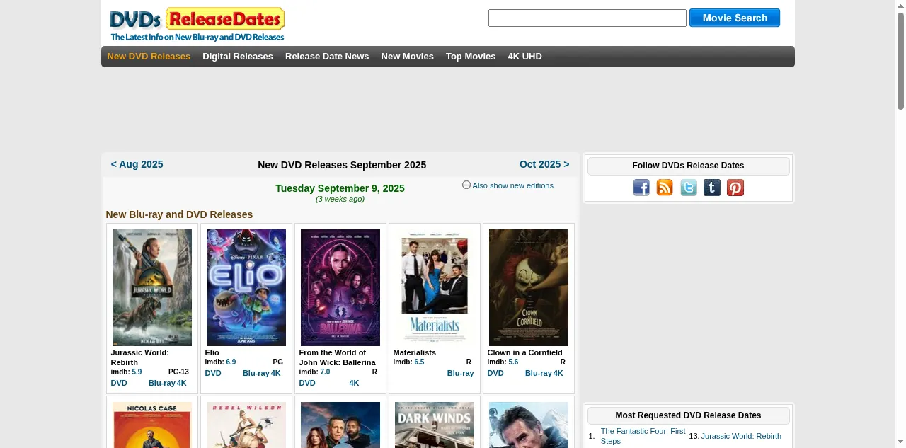 Preview of dvdsreleasedates.com