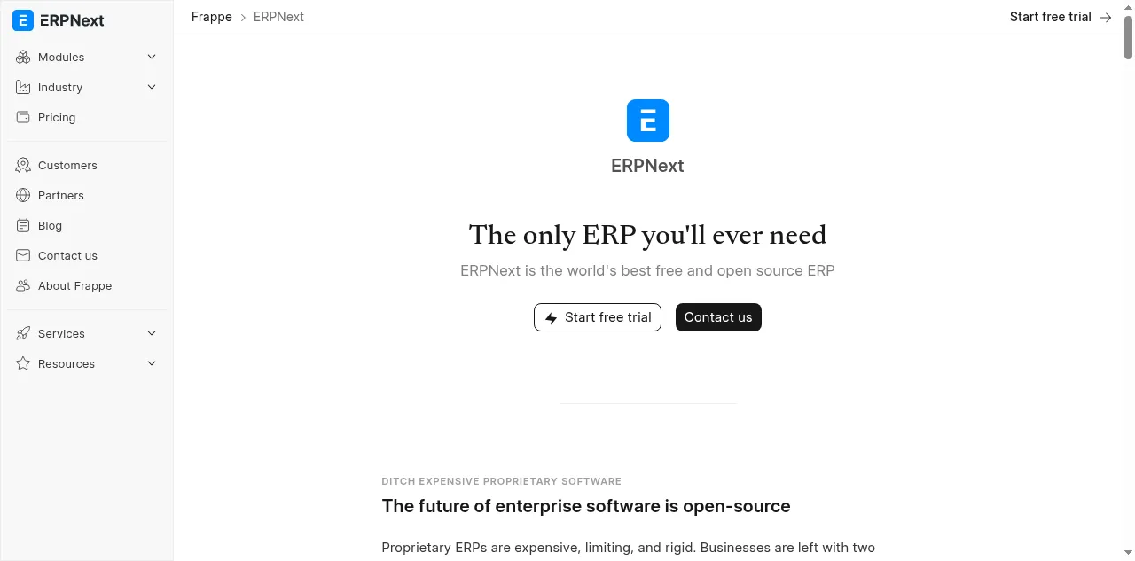 Preview of erpnext.com