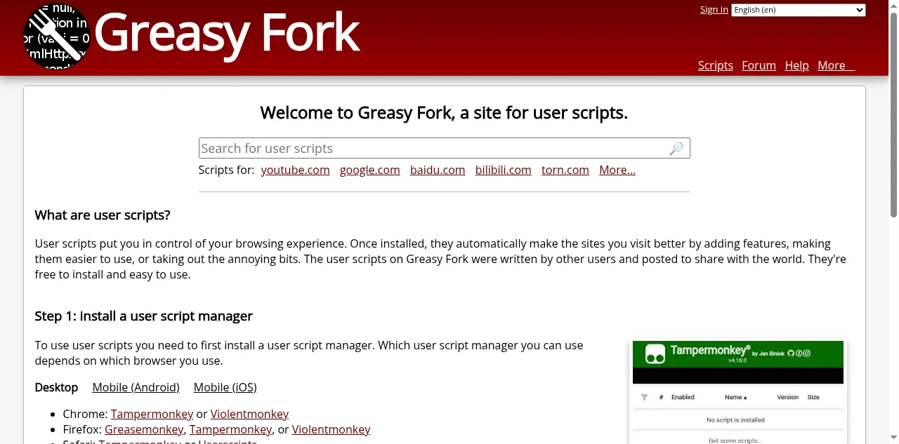 Preview of greasyfork.org
