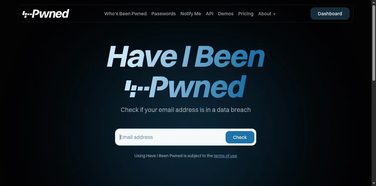 Preview of haveibeenpwned.com