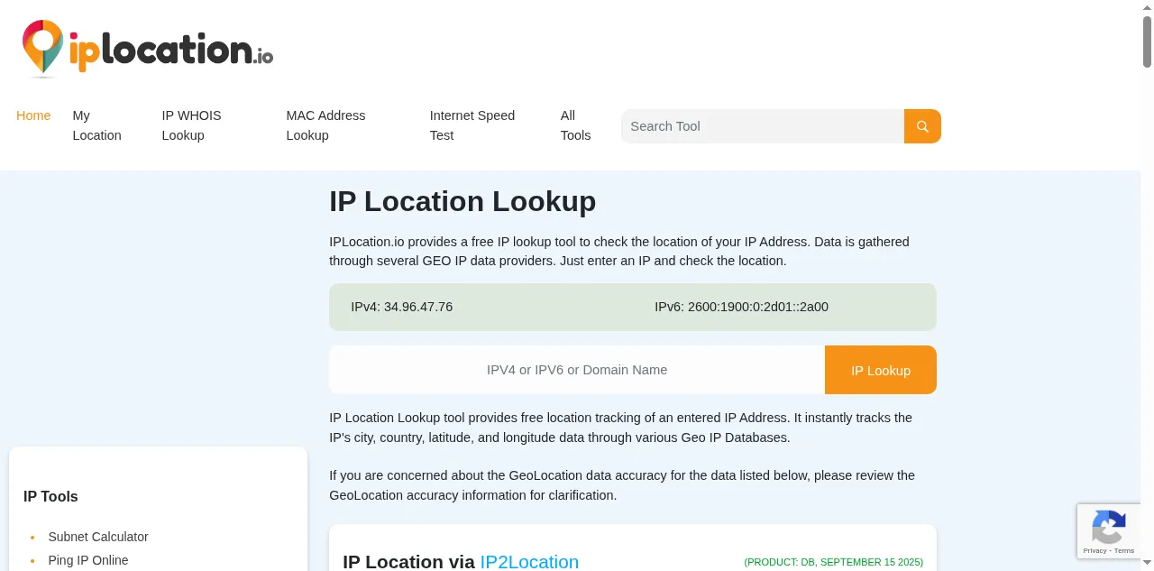 Preview of iplocation.io