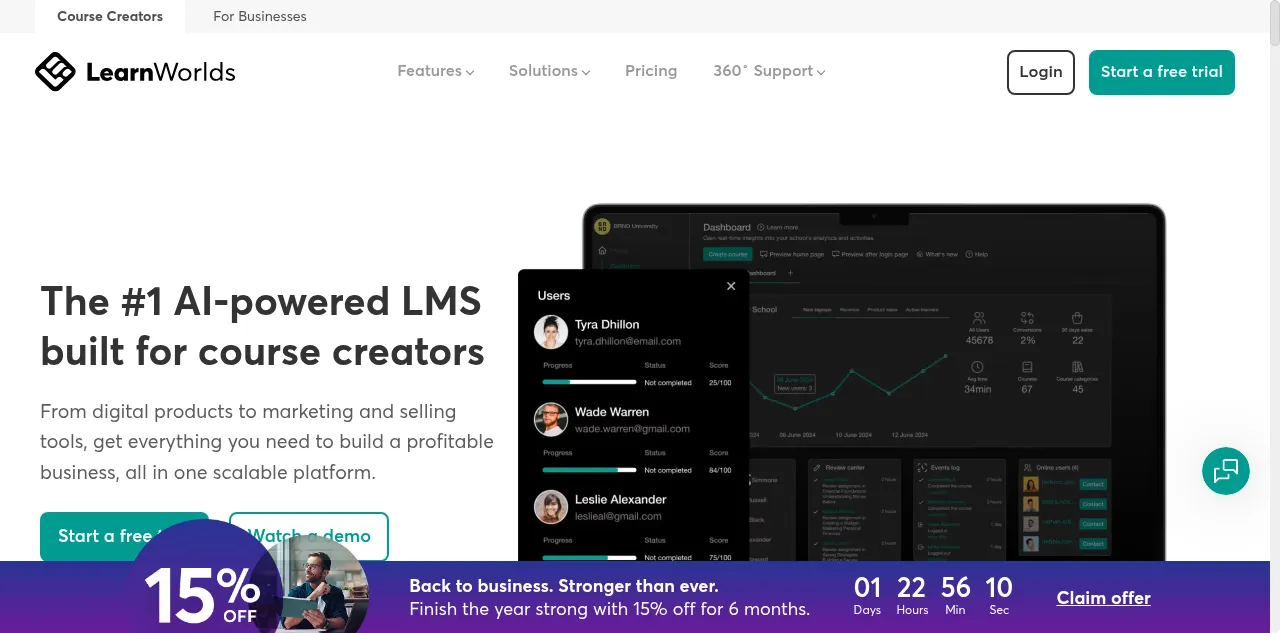 Preview of learnworlds.com