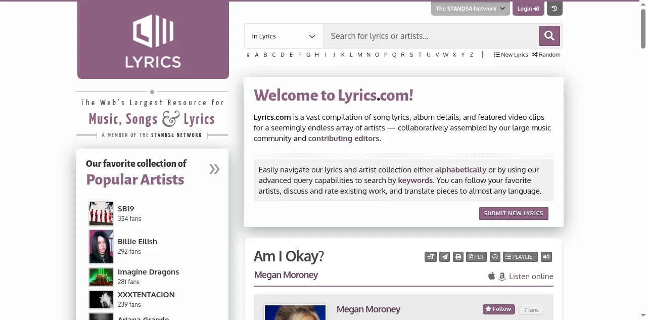 Preview of lyrics.com