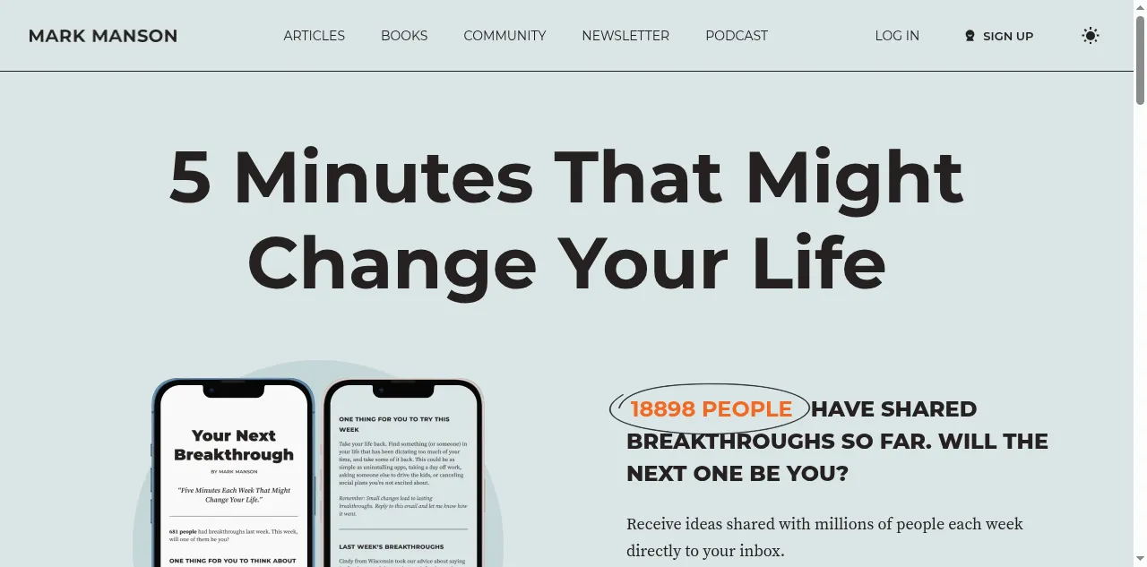 Preview of markmanson.net