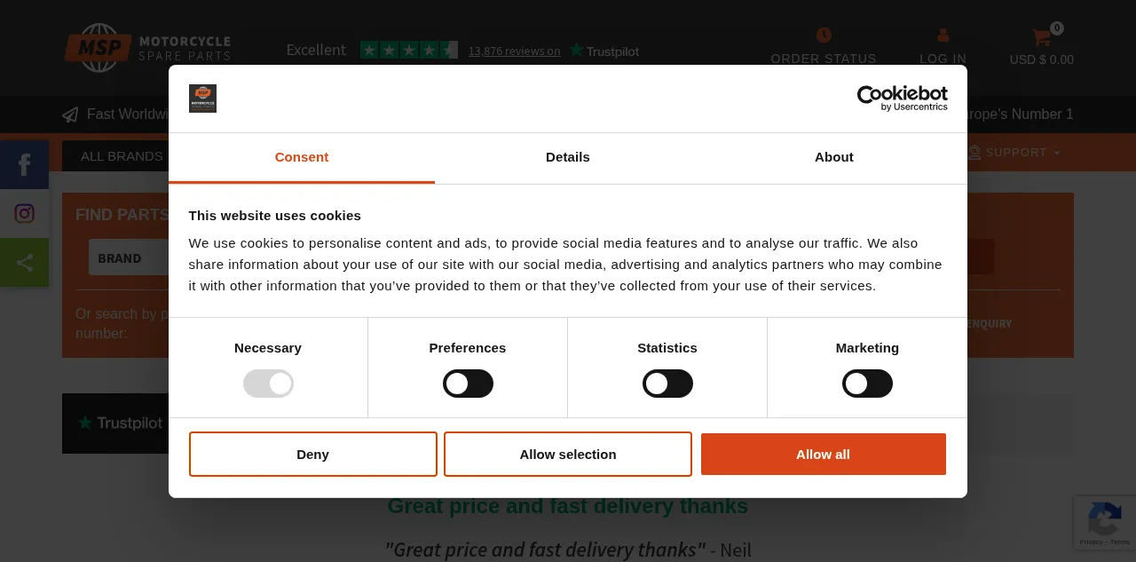 Preview of motorcyclespareparts.eu