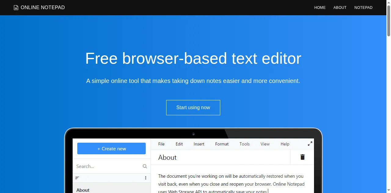 Preview of onlinenotepad.org