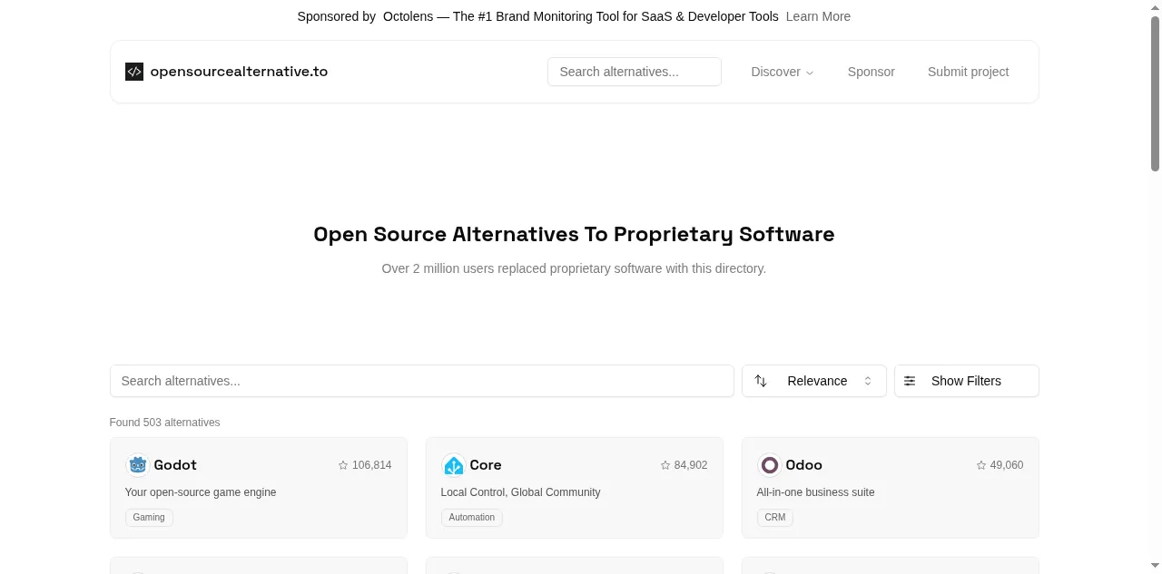 Preview of opensourcealternative.to