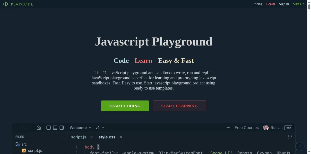 Preview of playcode.io