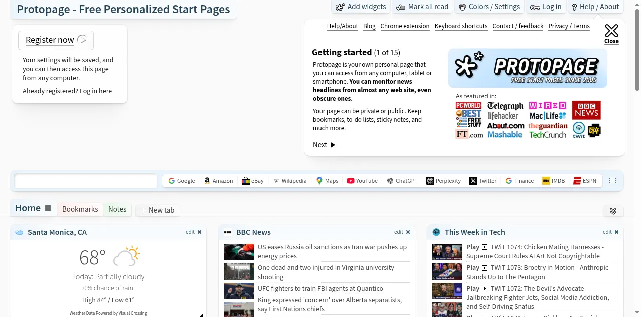Preview of protopage.com