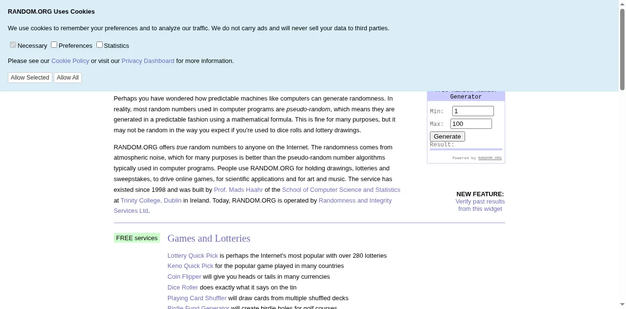 Preview of random.org