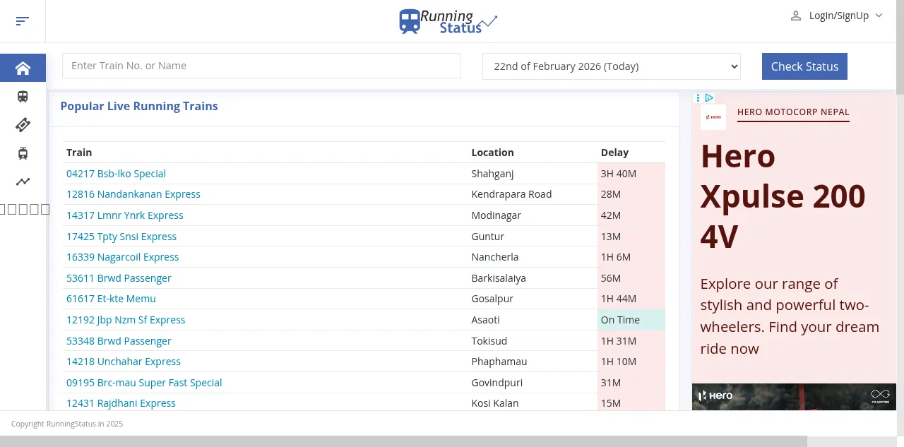 Preview of runningstatus.in