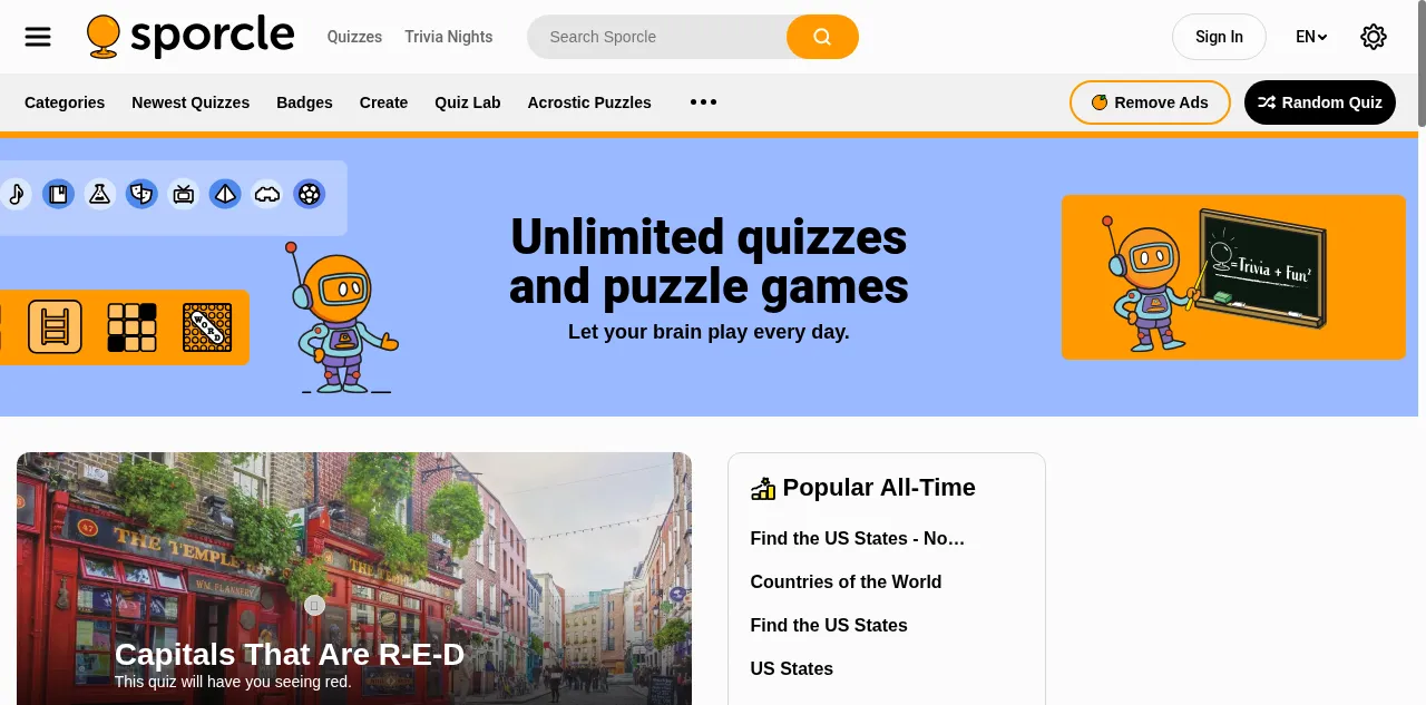 Preview of sporcle.com