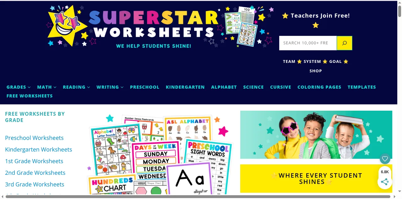 Preview of superstarworksheets.com