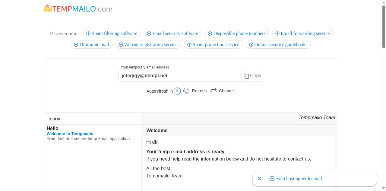 Preview of tempmailo.com