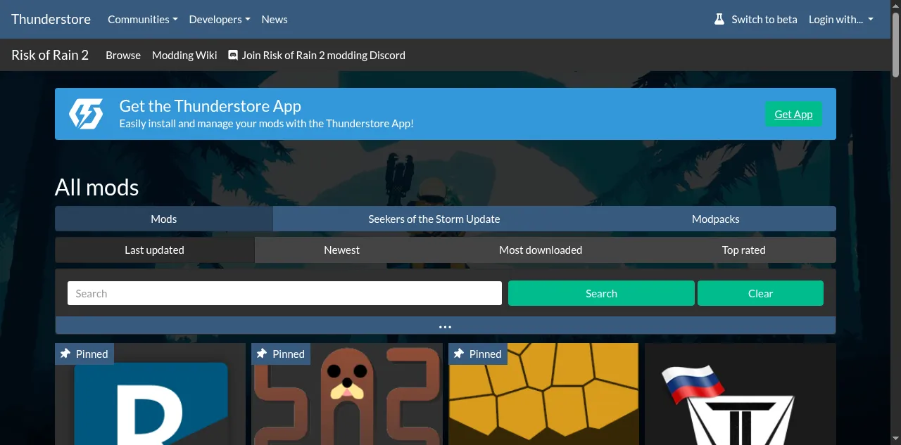 Preview of thunderstore.io
