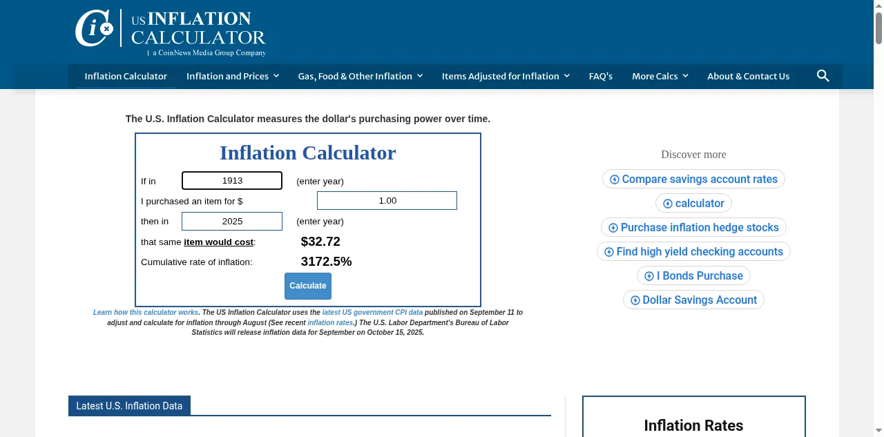 Preview of usinflationcalculator.com