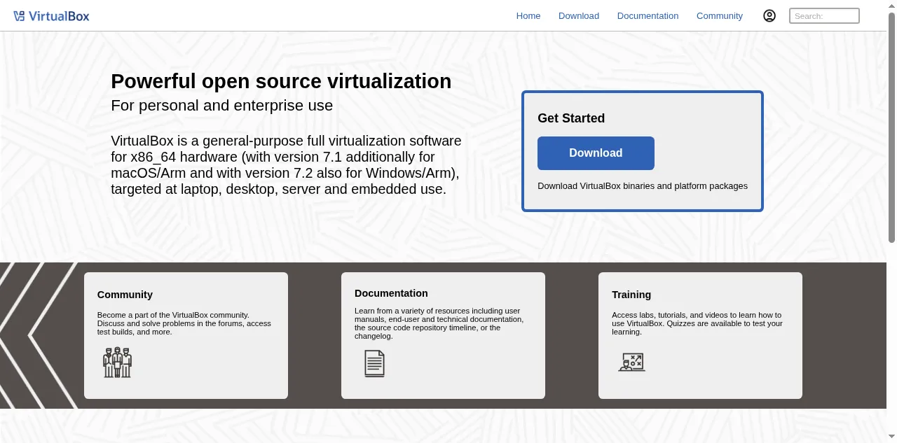 Preview of virtualbox.org