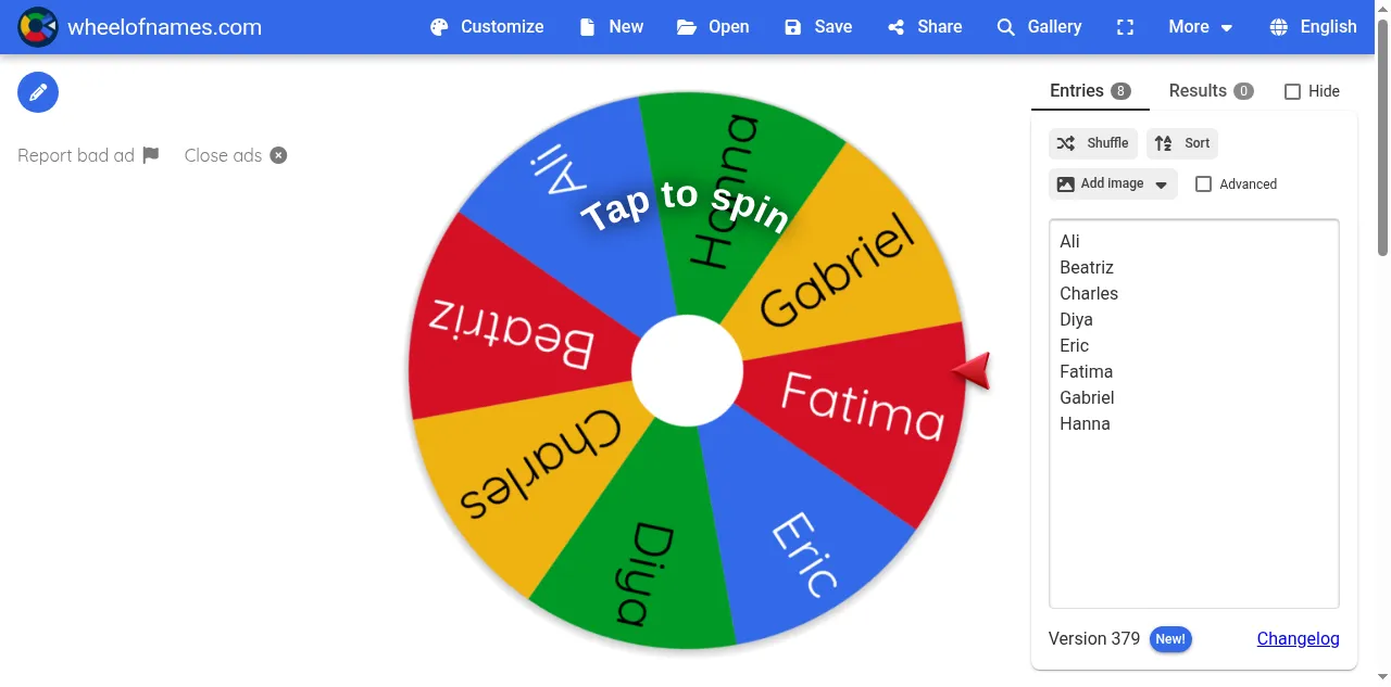Preview of wheelofnames.com