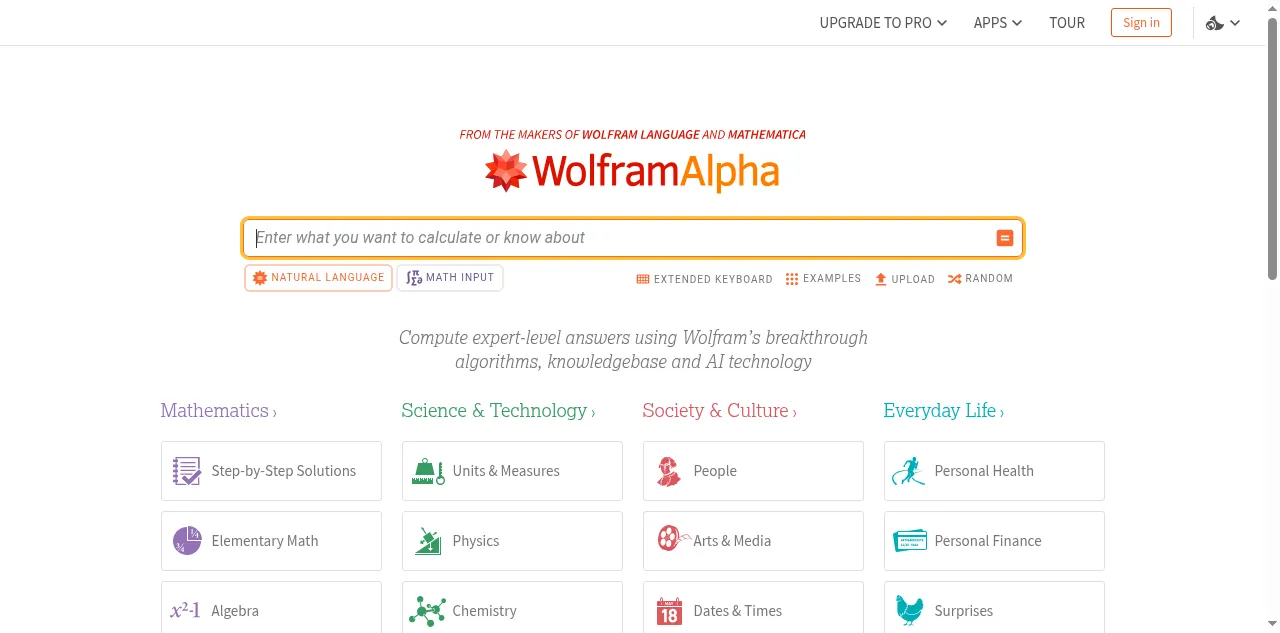 Preview of wolframalpha.com