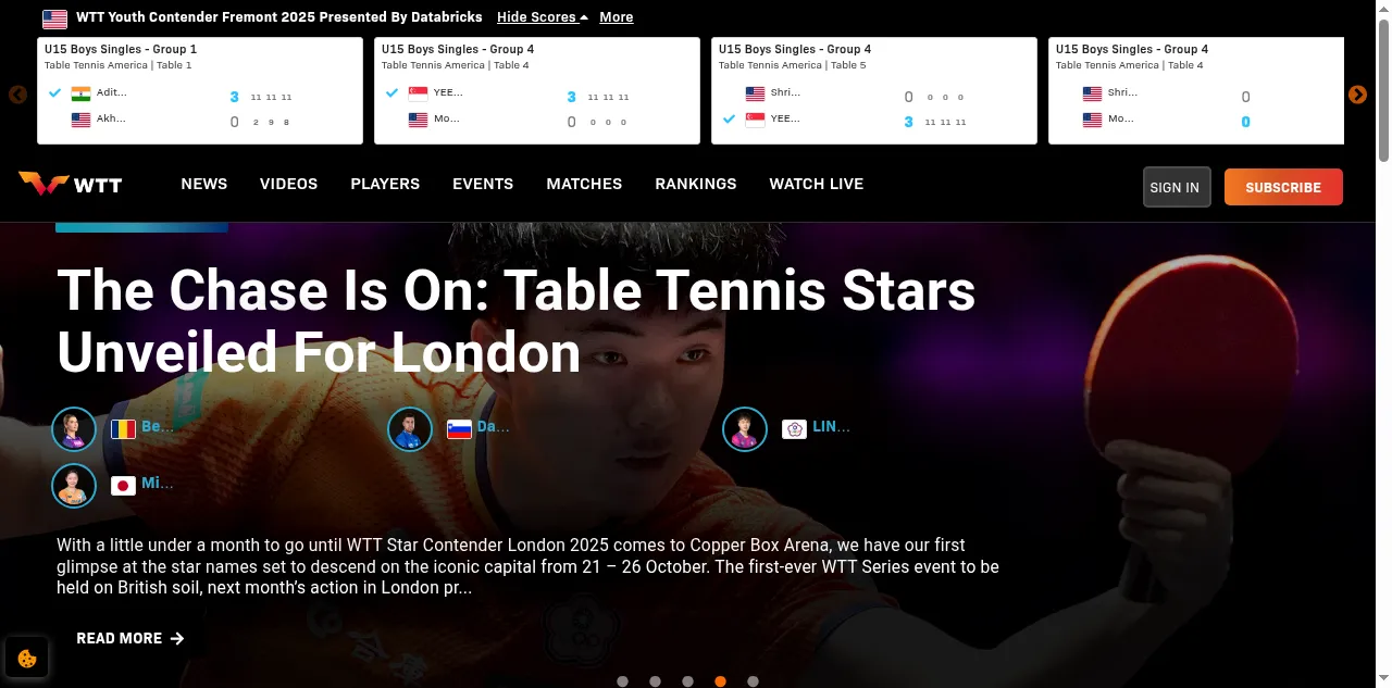 Preview of worldtabletennis.com