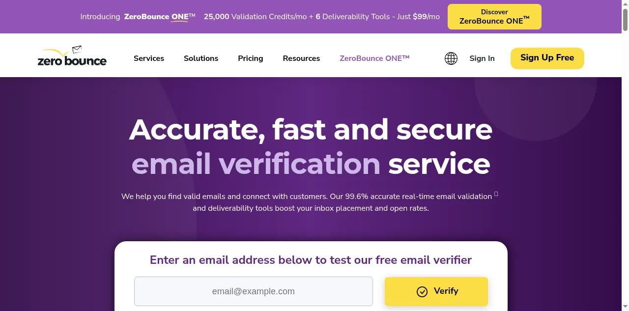 Preview of zerobounce.net